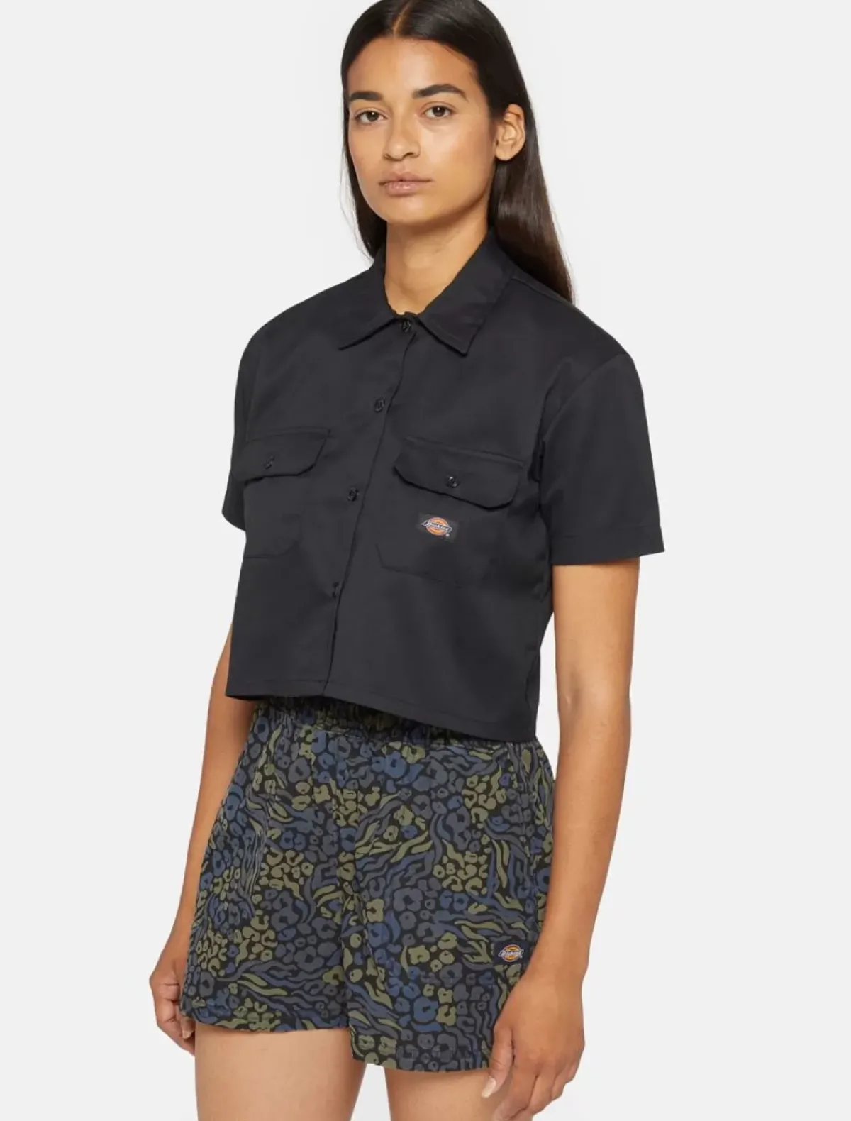 Store Cropped Short Sleeve Work Shirt Women Work Shirts|Shirts