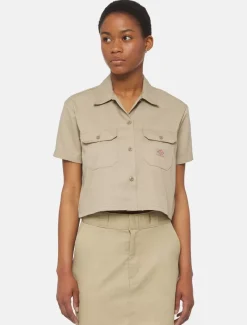Clearance Cropped Short Sleeve Work Shirt Women Shirts|Work Shirts